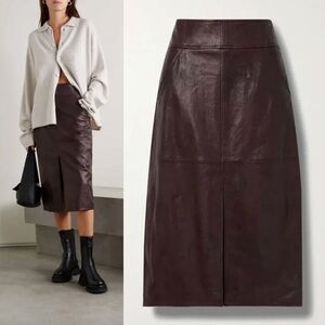 Veronica Beard Sorvino Oxblood Paneled Leather Midi Skirt